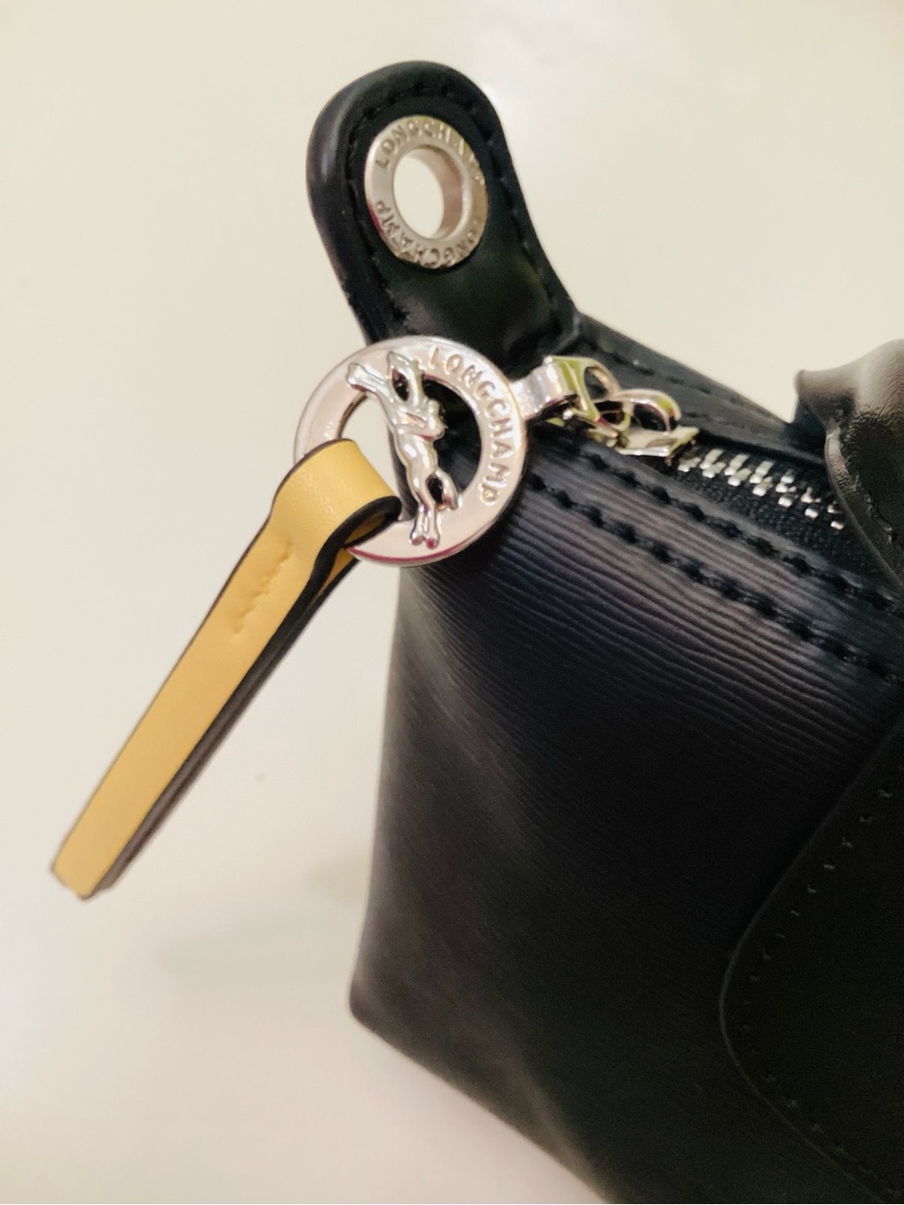Longchamp Black Crossbody Le Pliage with Yellow Zip Pull - Picture 6 of 6
